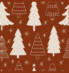 Cute Hand-drawn Beige Christmas Trees On Red