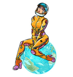 Earth Day Sexy Beautiful Woman Astronaut Isolate