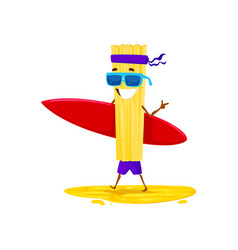 Cartoon Surfer Pasta Character With Surfboard