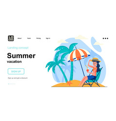 Summer Vacation Web Concept Woman Sunbathes