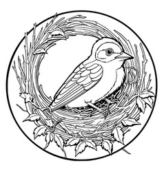 A Bird Sits In Nest Coloring Page For Kids