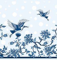 Blue Monochrome Chinoiserie Seamless Border