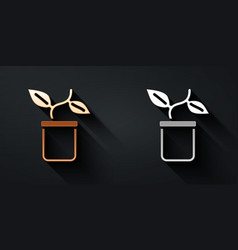 Gold And Silver Plant In Pot Icon Isolated On