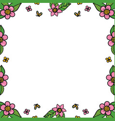 Pink Flowers Green Leaves Square Frame