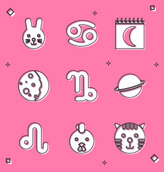 Set Rabbit Zodiac Cancer Moon Phases Calendar