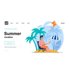 Summer Vacation Web Concept Man Sunbathes