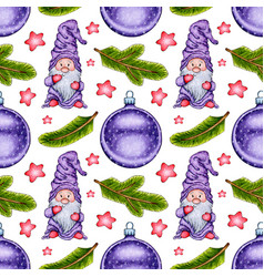 Watercolor Painting Pattern Gnome Ball Fir