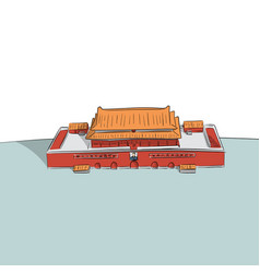 Forbidden City In Beijing China Hand Drawn