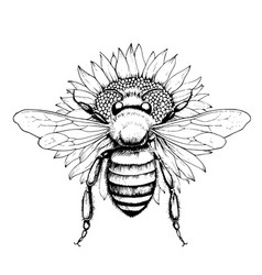 Bee With Sunflower Coloring Pages For Kids