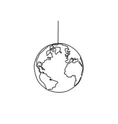 Earth Globe One Line Drawing Of World Map