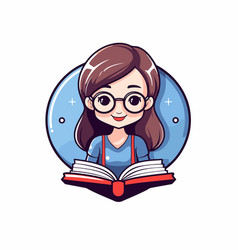 Cute Cartoon Girl In Glasses Reading A Book