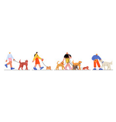 Happy People Walking Dogs On Leash Flat Set