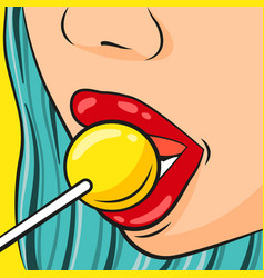 Sexy Girl With Lollipop Comic Woman Lip Lick