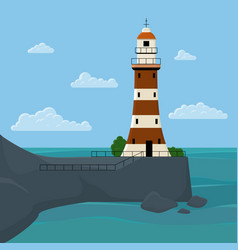 With Lighthouse And Houses On Island