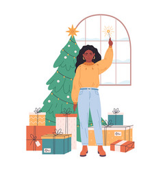 Black Woman Celebrating Christmas Or New Year