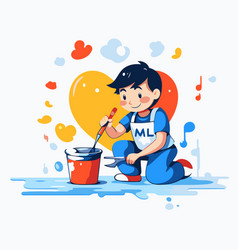 Boy With Paint Bucket And Brush Painting Heart