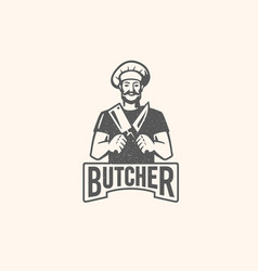 Butcher Logo With Text Man With Beard And Large