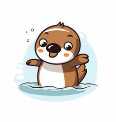 Cute Cartoon Otter In The Water Flat Design