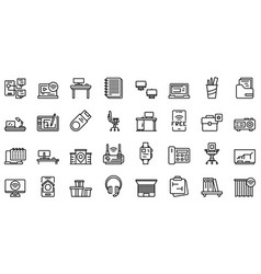 Smart Office Space Icons Set Outline Style