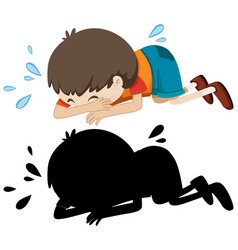 Boy Crying On Floor With Its Silhouette