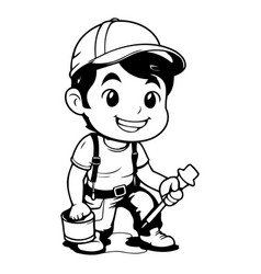 Cartoon Boy With Paint Bucket And Paint Roller