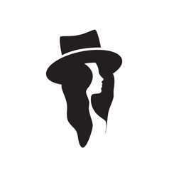 Long Hair Women Hat Icon Logo