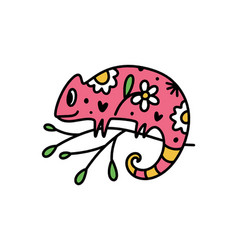 Cute Quirky Pink Color Chameleon Baby Character