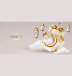 Ramadan Kareem With Open Gift Box Gold Crescent