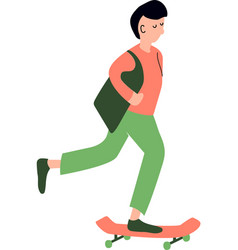 Man On Skateboard Flat Character Moving Boy