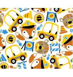 Seamless Pattern Of Funny Animals Traffic Element