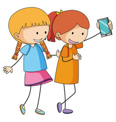 Two Girls Cartoon Character Taking A Selfie