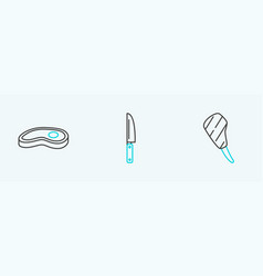 Set Line Rib Eye Steak Meat And Knife Icon