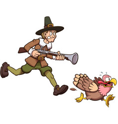 Cartoon Pilgrim Hunting Turkey