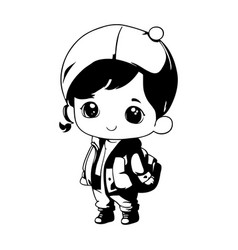 Cute Little Boy With School Bag Icon Over White