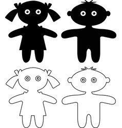 Dolls Little Boy And Girl Black Silhouette Icon