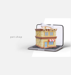 Open Laptop Two Story Pet Shop With Decorative