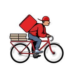 Delivery Man On Bike In Cartoon Style Courier