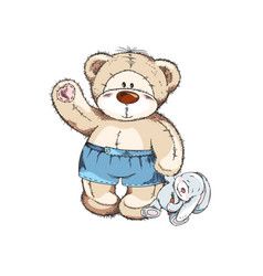 Teddy Bear Baby With Toy Bunny Colorful Sketch