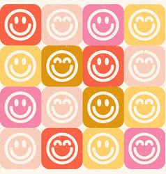 Smile Face Emoji In Colored Checks Seamless Patter