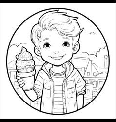 Boy Holding Ice Cream Coloring Page For Kids