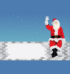 Christmas Santa Claus Sitting On Wall Waving Hand