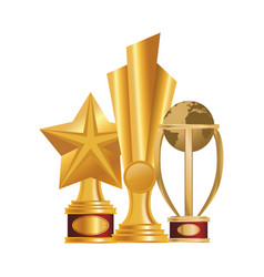 Golden Trophies Awards Set Icons