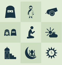 Holiday Icons Set With Prayer Azan Asr And Other