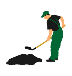 Gardener Digging Earth With Shovel Worker Spade