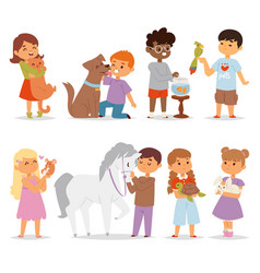 Animals seamless pattern with kids characters and Vector Image