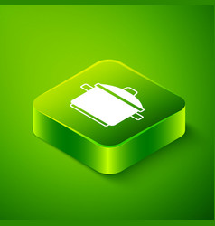 Isometric Cooking Pot Icon Isolated On Green