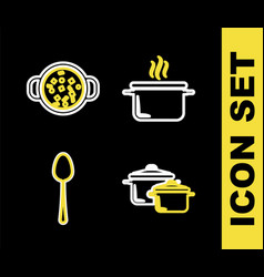 Set Line Cooking Pot Spoon And Soup Icon