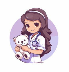 Cute Girl Doctor Holding A Teddy Bear