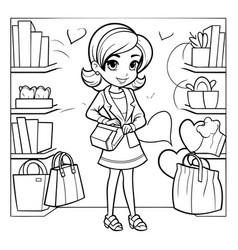 Coloring Book For Children Girl With Shopping