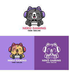 Cute Gamer Cat Logo Collection Set